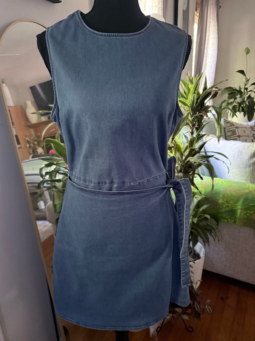 Lulu's Blue Denim Sleeveless Tie-Waist Mini Dress